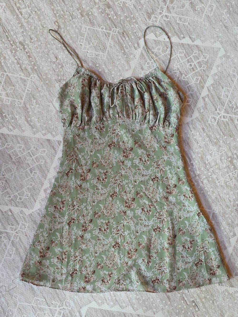 Floral Spaghetti-Strap Mini Dress in Sage Green